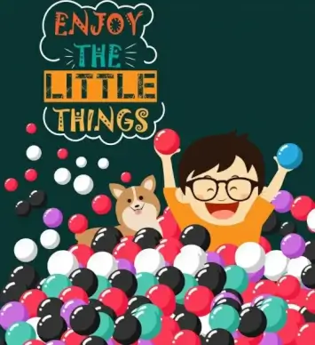 card cover design joyful boy balls icons decor