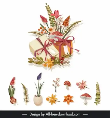 card design elements elegant flowers gifts nature elements sketch