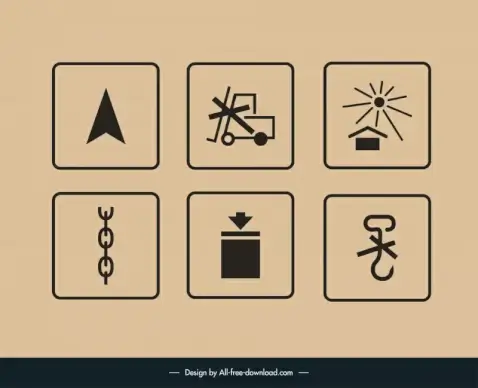cardboard packaging stickers sets classic flat design square isolation sketch 