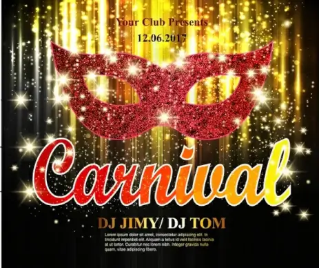 carnival banner design with mask on bokeh background