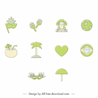 carnival of rio icon sets flat classical brazillian symbols outline 