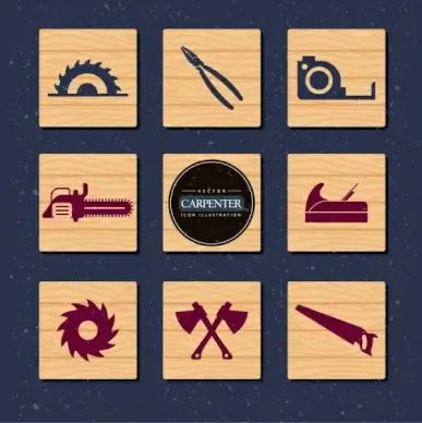 carpenter tools collection various flat symbols decoration