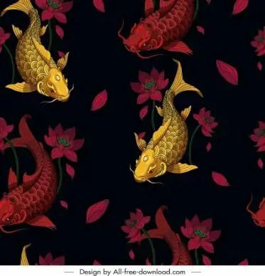 carps background dark golden red decor repeating design