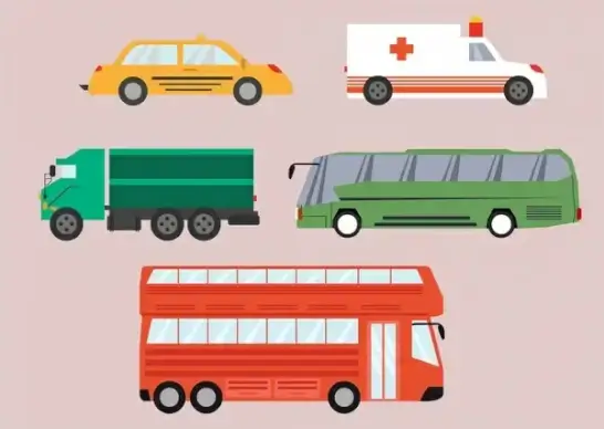 cars collection various types in colored style