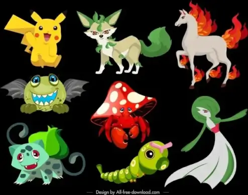 cartoon characters icons modern colorful legendary sketch