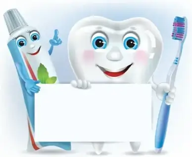 cartoon cute tooth with toothpaste and toothbrush vector