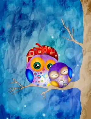 cartoon owl on tree branch