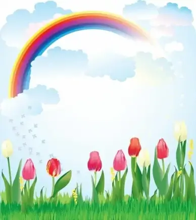 nature scene background template colorful rainbow tulips decor