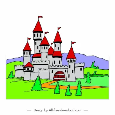 castle scene painting retro handdrawn sketch