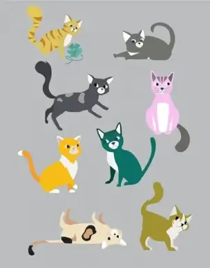 cats collection with various color styles