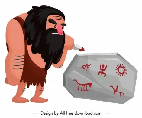 caveman icon ancient man stone drawing sketch