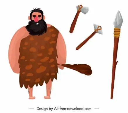 caveman icon ancient man stone javelin sketch