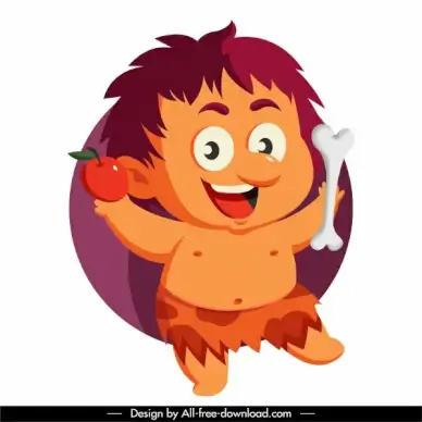 caveman icon joyful boy sketch cartoon character