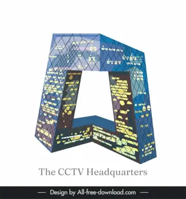 cctv headquarter architecture icon modern 3d outline 