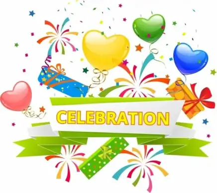 celebration background colorful ribbon heart balloon gift icons