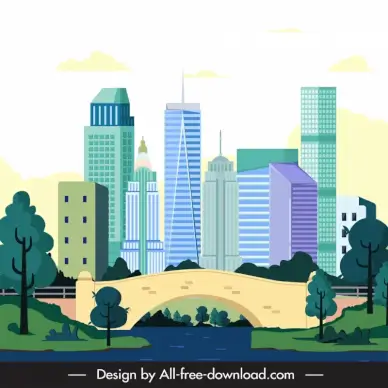 central park united state backdrop template modern architectural buildings sketch