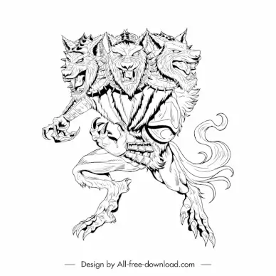 cerberus character icon stylized wolf handdrawn cartoon sketch
