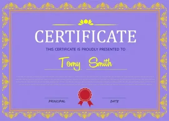 certificate design with classical border in violet background