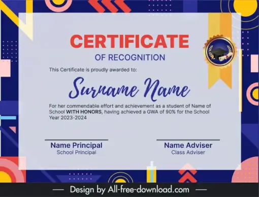 certificate for school pupil template elegant geometric decor