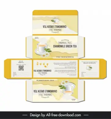 chamomile herbal tea box packaging template elegant petals cup decor