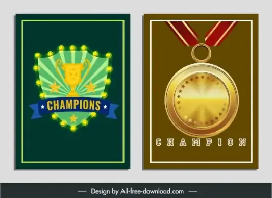 champion award templates shiny colorful shield medal shapes