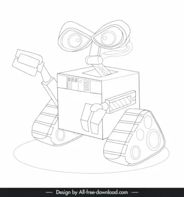 character wall icon black white handdrawn robotic outline  