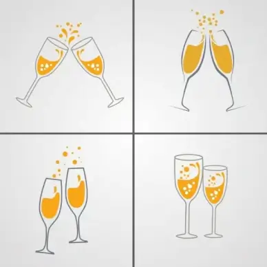 cheering wine glasses background sets cartoon icons sketch