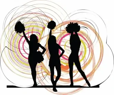 cheering background dynamic girls icons silhouette grunge decor