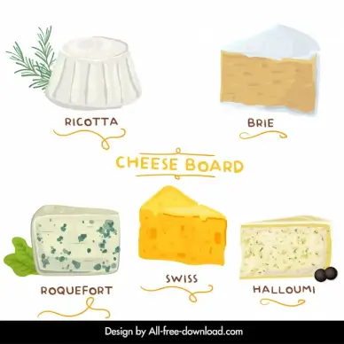  cheeses icons classical shapes sketch
