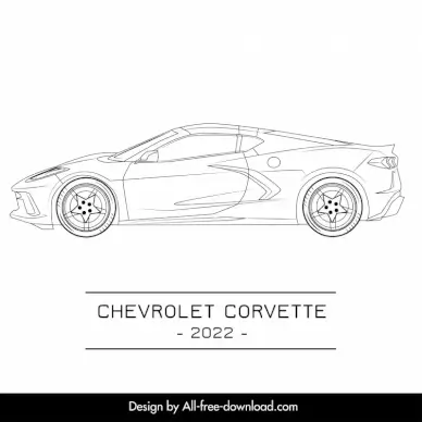 chevrolet corvette 2022 car advertising template flat black white handdrawn side view outline