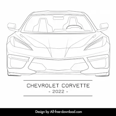 chevrolet corvette 2022 car model icon flat black white handdrawn front view sketch