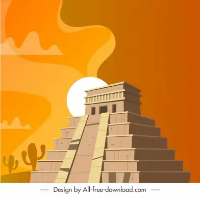 chichen itza scenery backdrop template classical 3d outline 