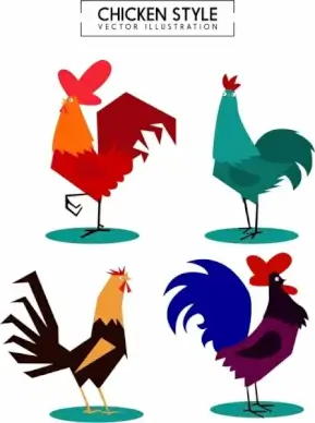 chicken icons collection various multicolored design