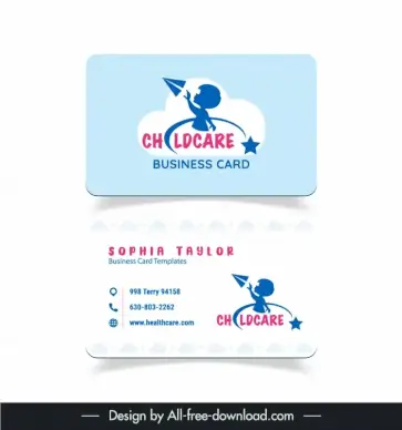 childcare business card template flat silhouette dynamic