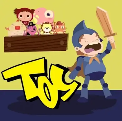 childhood background boy toys icons cartoon design