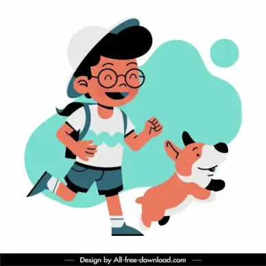 childhood background cute schoolboy puppy sketch cartoon design