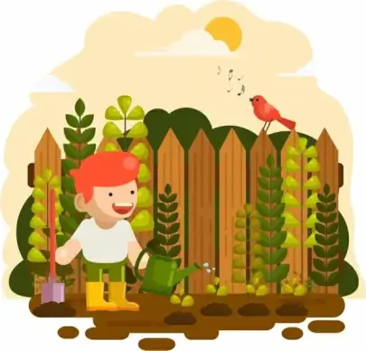 childhood background gardening theme colored cartoon design