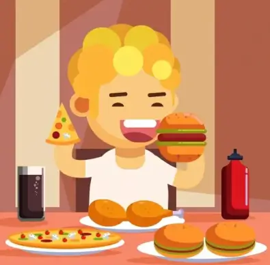 childhood background kid eating fast food icon
