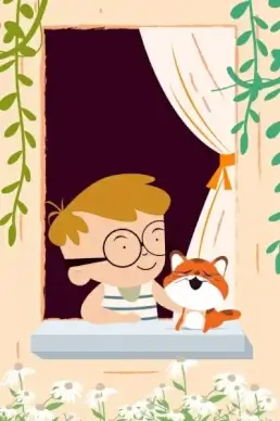 childhood background little boy cat icon colored cartoon