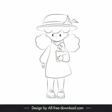 childhood character design elements black white handdrawn cartoon outline  