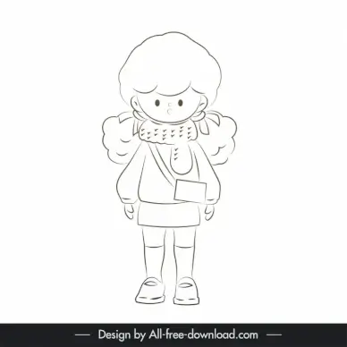 childhood design elements cute cartoon girl character  outline 