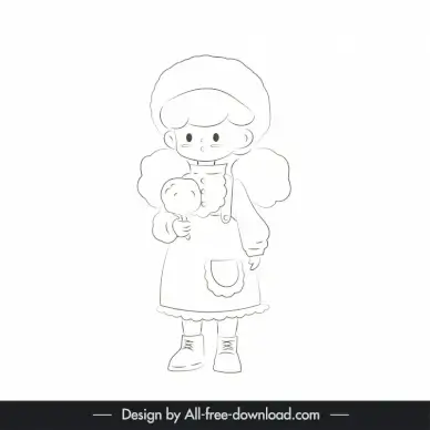 childhood design elements cute cartoon girl outline  