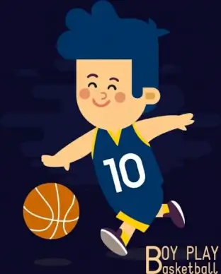 childhood drawing boy play basketball icon colored cartoon