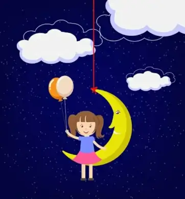 childhood dream theme stylized moon and girl design