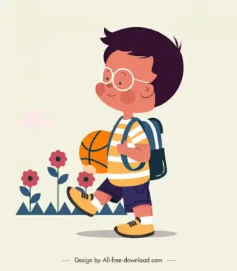 childhood painting cute schoolboy sketch cartoon character