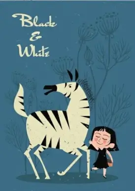 childhood painting girl zebra icons classical design