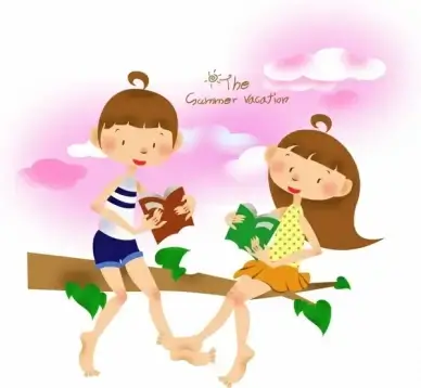 childhood background playful girls icons cute cartoon sketch