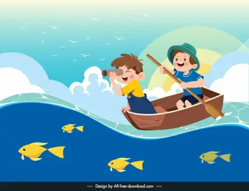 children exploring backdrop funny dynamic cartoon 