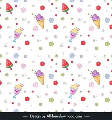 children pattern template cute stylized ice cream flowers 