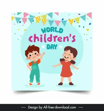 childrens day poster template cute dynamic cartoon ribbon confetti